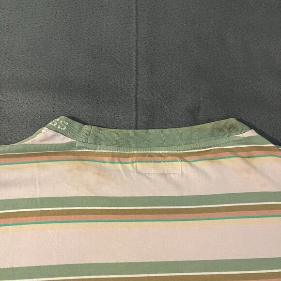 Guess Originals Brand Striped Neutral Earth Tone Colorblock Embroidered T-shirt - Picture 5 of 6